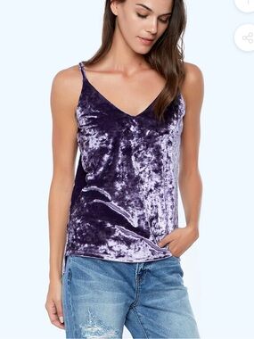Denim 24/7 Crushed Velvet V-Neck Cami Tank - Purple crushed velvet 2x